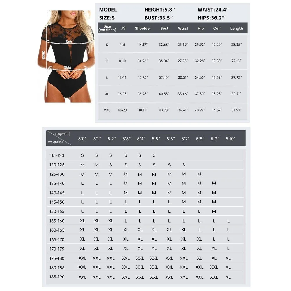 SEBOWEL Women's Short Sleeve Lace Bodysuit Mesh See Through Jumpsuits Rompers XL